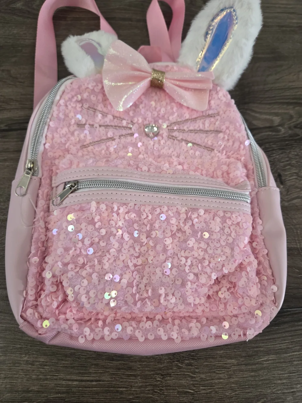 Pink Sequin Bunny Kids Backpack with Bow NEW